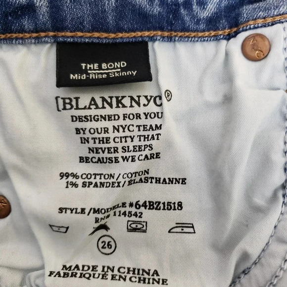 BLANKNYC Ankle Skinny Jeans The Bond Mid Rise Medium Wash Distressed Denim - Picture 2 of 9